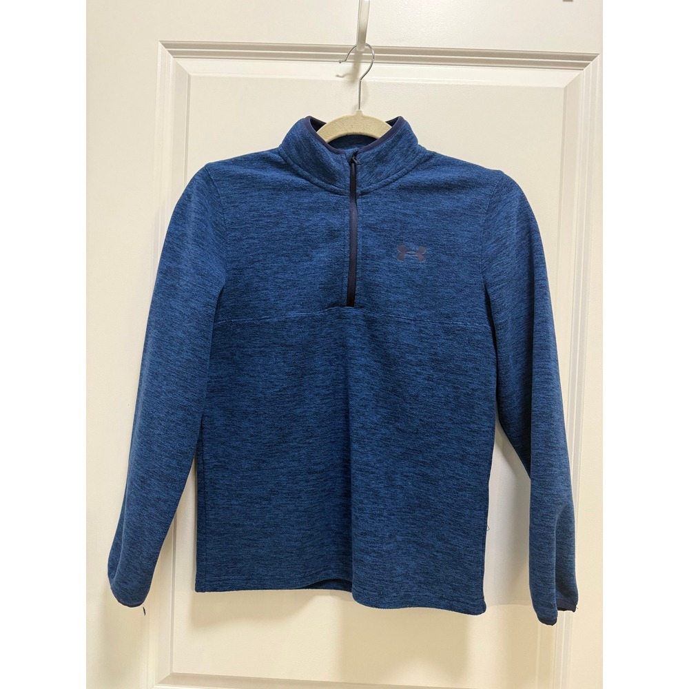 Under Armour Boys Blue Heathered Fleece Quarter Zip Pullover Size Medium YMD